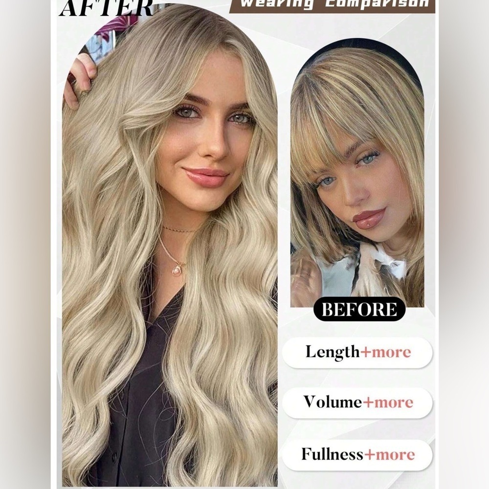 Human hair blend Womens Clip in  Light Blonde  wavy hair extensions - Picture 9 of 10